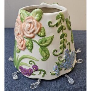 Home Interiors Floral Ceramic Candle Holder Hanging Crystal Prisms Cottage Decor